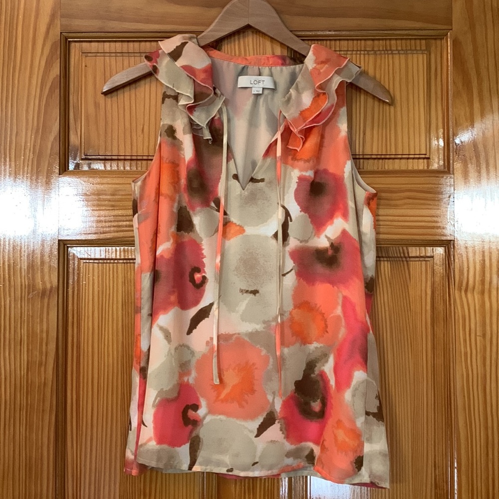 LOFT Floral Ruffle Lined Tank - Picture 2 of 4